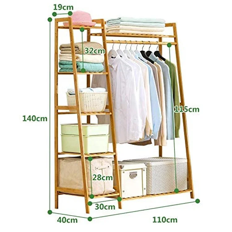 Modern 7 Tier Storage Rack Bamboo Wooden Clothes Rail Stand