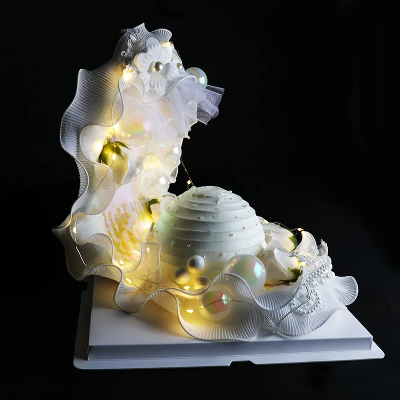 Handmade beautiful romantic lace moon boat theme birthday cake ornaments decoration