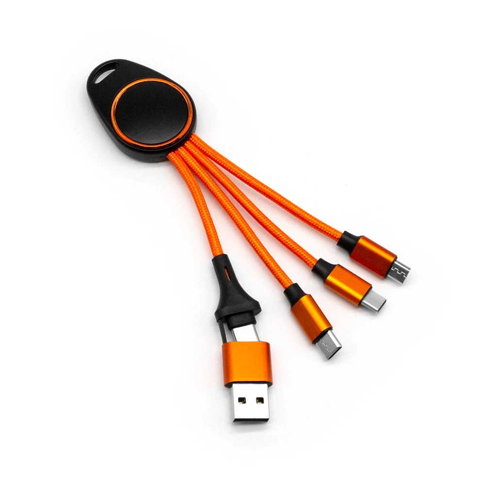 High Quality Nylon Braided Core 5 In 1 Multiple Charging Cables Dual Input USB C Led Charging Cable For Multiple Mobile Phones