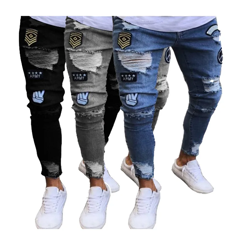 
Stylish high quality men faded effect skinny fit jeans with five pocket and badge details street style casual denim pant 