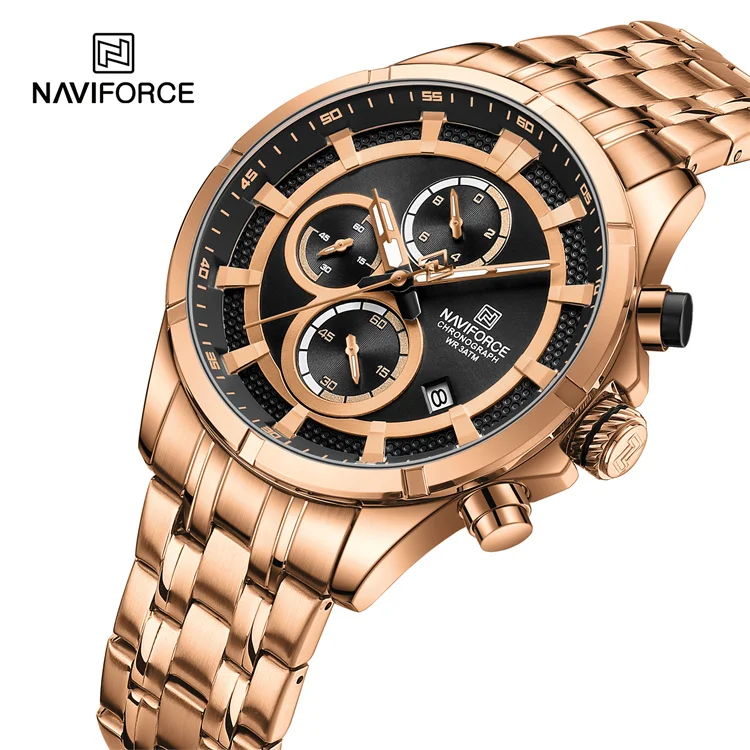 NAVIFORCE 8046 RGBRG Новые Цветные часы для мужчин кварцевые наручные часы с ремешком из нержавеющей стали 3 АТМ водонепроницаемые часы с хронографом