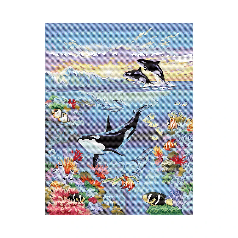 Sea World Shark Home Decoration Painting Cross Stitch Handmade Needlework  Cross-Stitch Sets For Embroidery