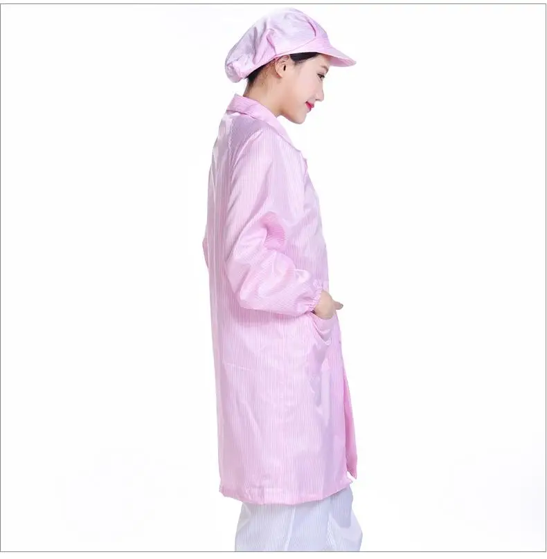 Dustproof 5mm Stripe Polyester Antistatic Work Uniform Cleanroom Smock Gown Reusable ESD Coat
