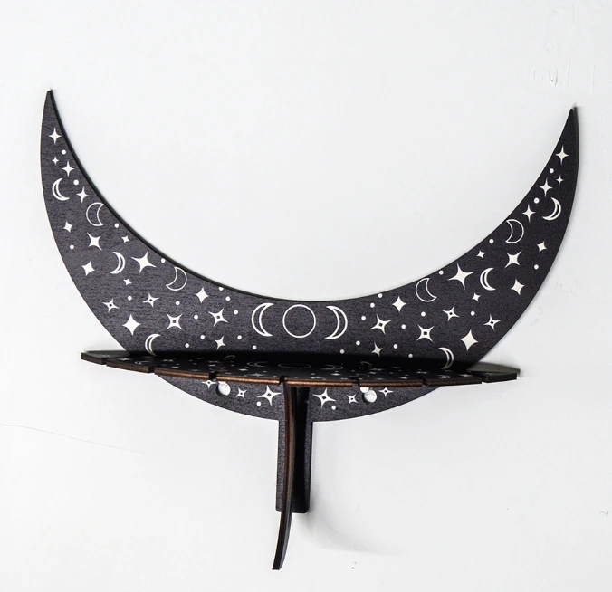 Wooden Moon Shape wall rack Storage Ramadan Wall Mount 3d Home Decor Jewelry Display Necklace holder for eid decoration