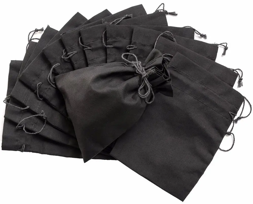 promotional custom logo reusable ecological wholesale small black gift bag with drawstring cotton bag