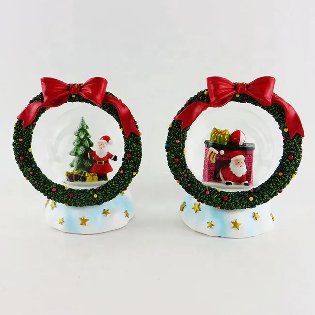 Wholesale Delicate High Quality Garland Style Poly Resin Water Glass Snow Globe With LED Lights