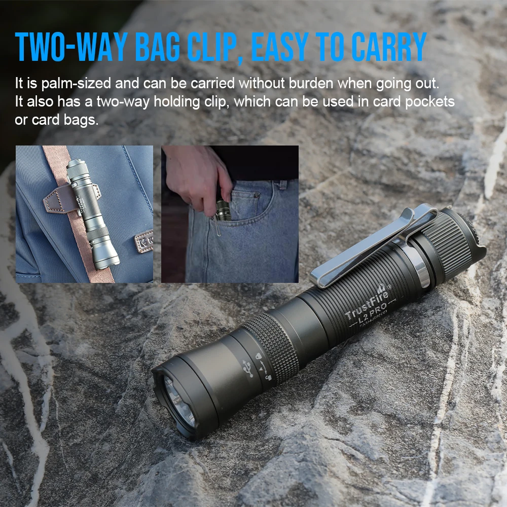 TrustFire L2 Pro Tactical Flashlight 1000 Lumen Waterproof Ip68 Pocket 14500 Usb C LED Alloy Torch