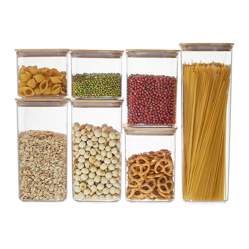 Kitchen Storage Containers with bamboo lid BPA Free Plastic Canister Sets food storage containers with bamboo lids
