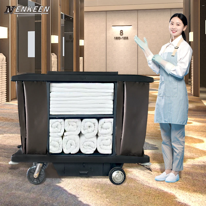 OEM Powered Maid Cart Custom Housekeeping Cart Hotel Electric Cleaning Trolley