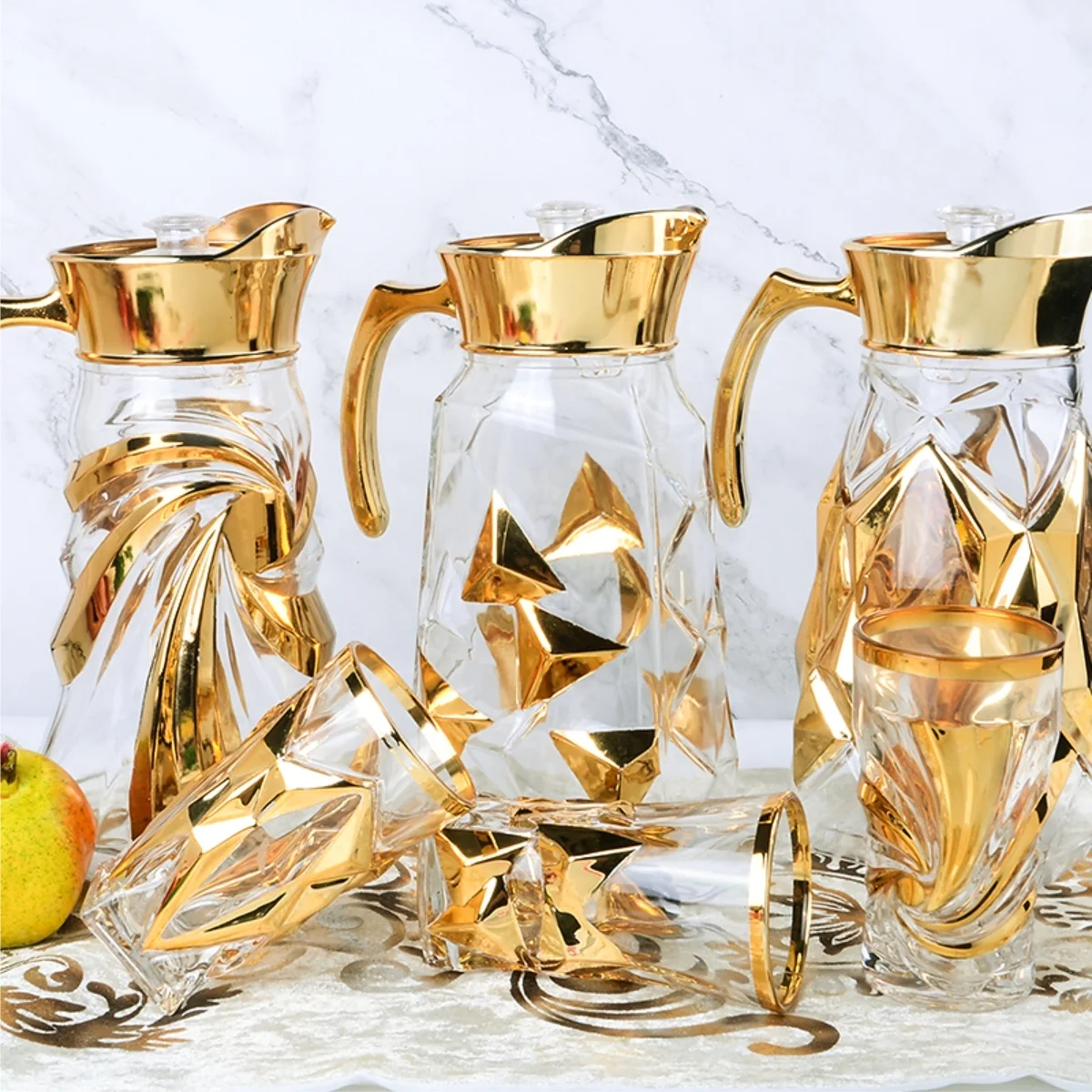 
7OZ Tumbler+1.4L Jug Shell Design 7PCS Golden Water Jug Drinking Set 