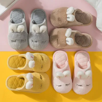 Зимние Теплые Симпатичные детские тапочки с 3D кроликом Нескользящие домашние детские тапочки детская обувь