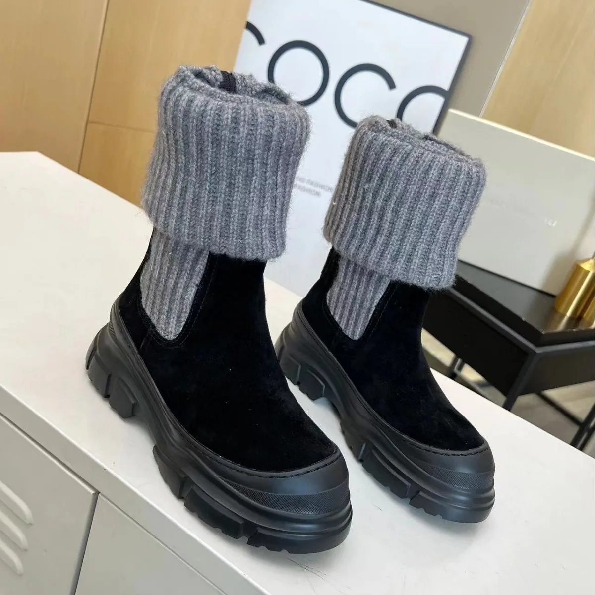 Socks Boots Women Knitted Wool Elastic Winter Thin Boots Latest Design Ankle Stretch Warm