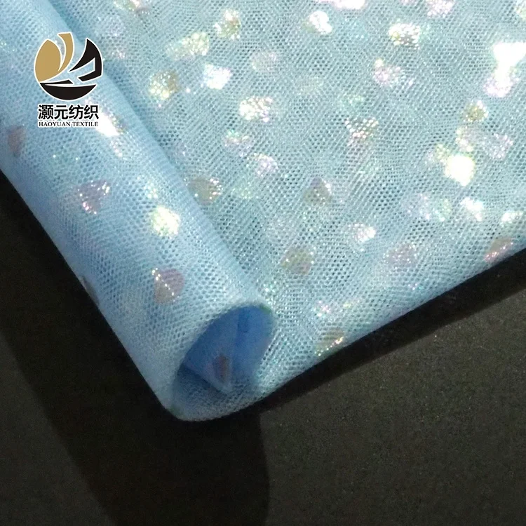 Colorful small love bronzing children clothing foil elastic mesh tulle fabric india