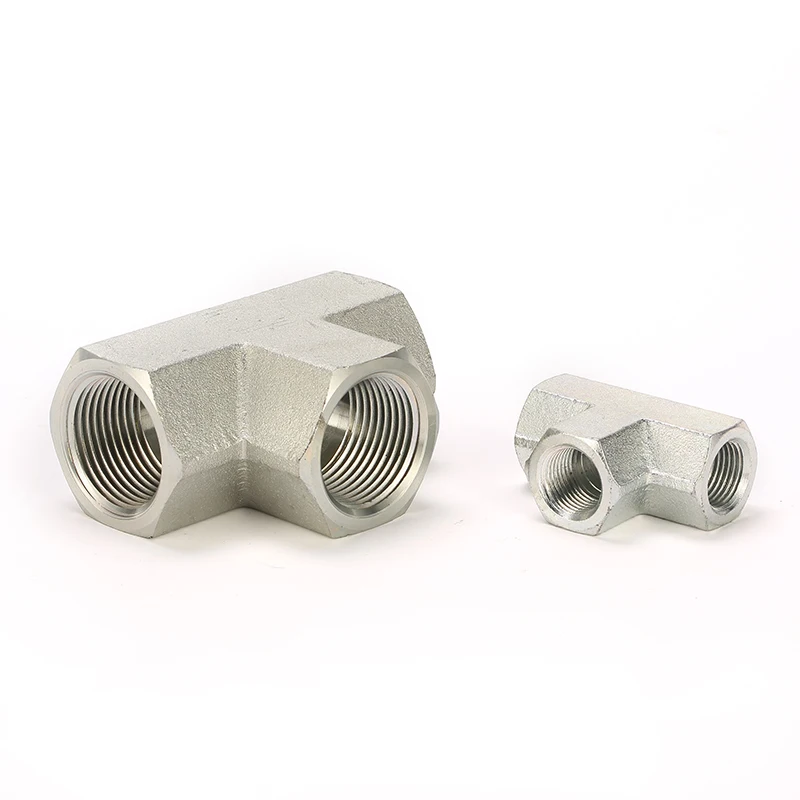 Available stock hydraulic female bsp carbon steel 3 way tee pipe press fittings