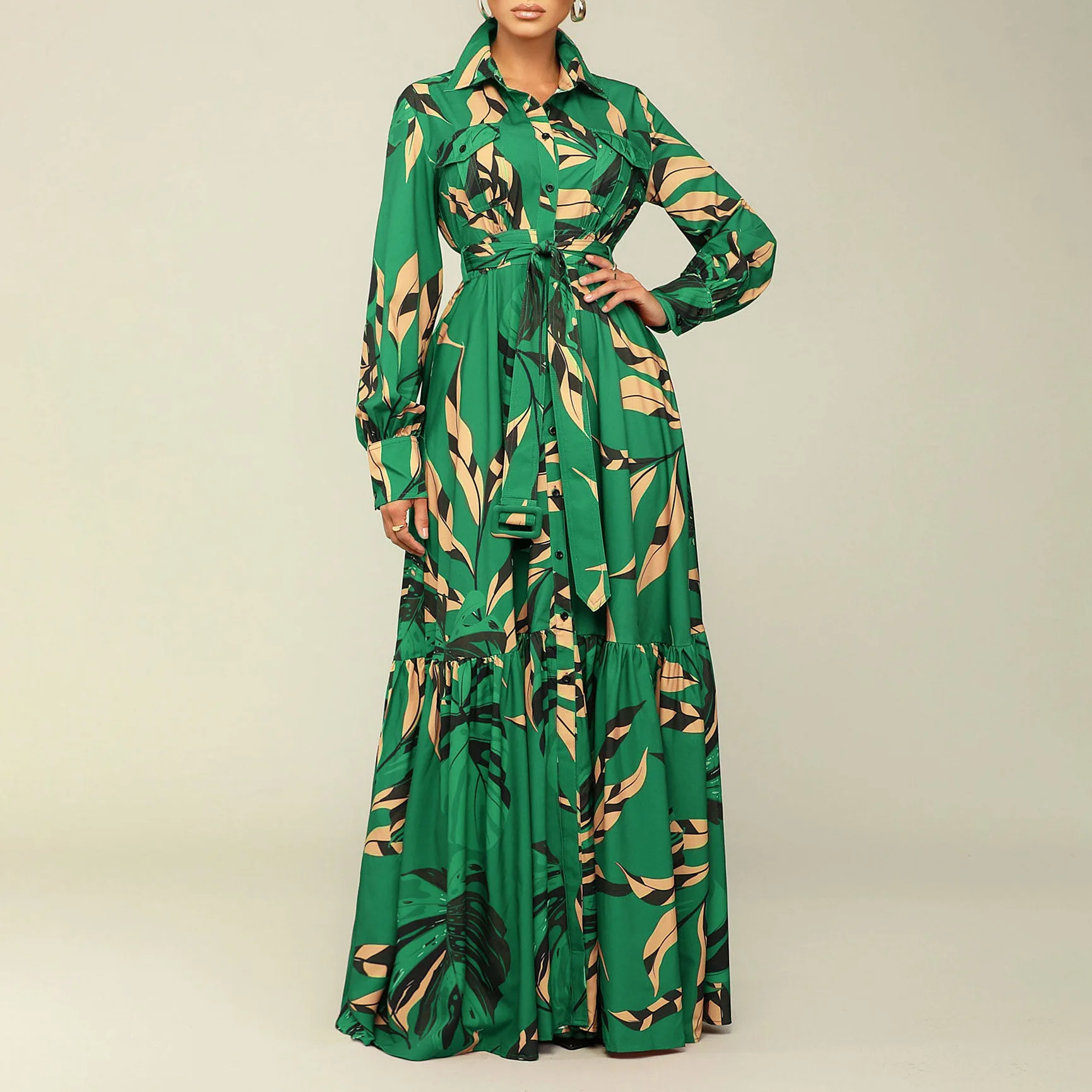 African Dresses for Women Clothing 2024 New Plus Size Print Pleat Long Maxi Shirt Dress Lace up Robe Hiver Femme Africa Vestidos