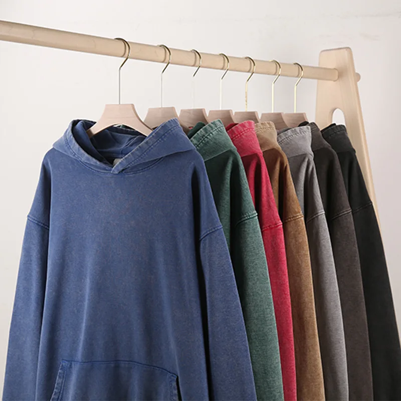 Custom Manufacturer New Style Vintage Blank Acid Wash hoodies Casual Baggy Heavyweight Hoodie For Men