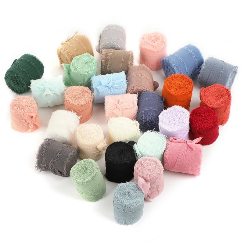 Frayed Chiffon Organza Ribbon 1 Inch 4Cm Handmade Chiffon Ribbon For Party Gift Invitation Card