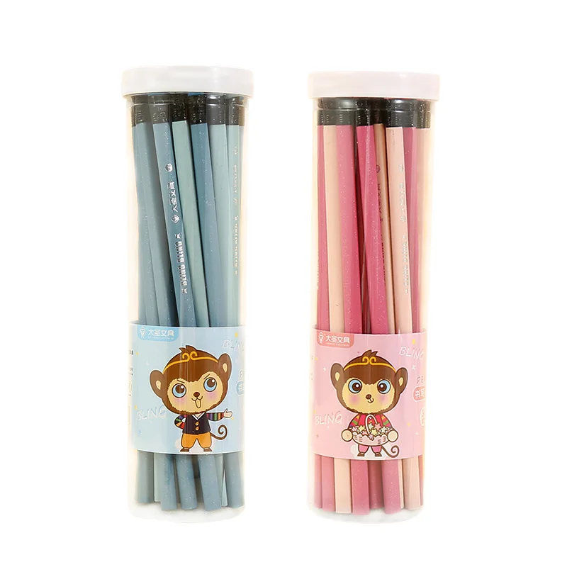 DASHENG Wholesale Glitter Cartoon Macaron Basswood Laser Lettering Pencil Bulk for School Use with Eraser