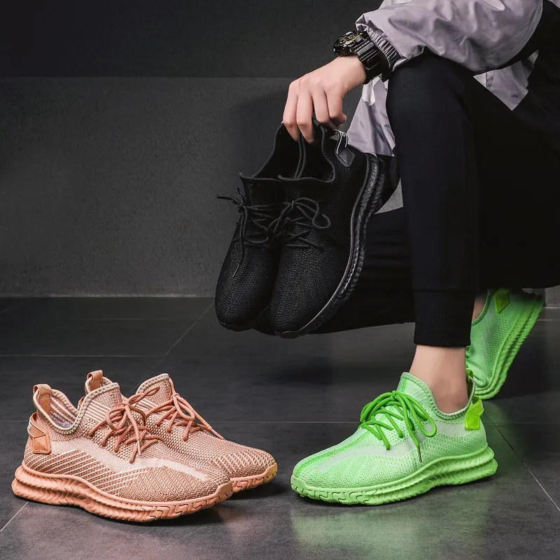 2021 Stylish thick-soled comfortable lace up breathable women green casual sneakers