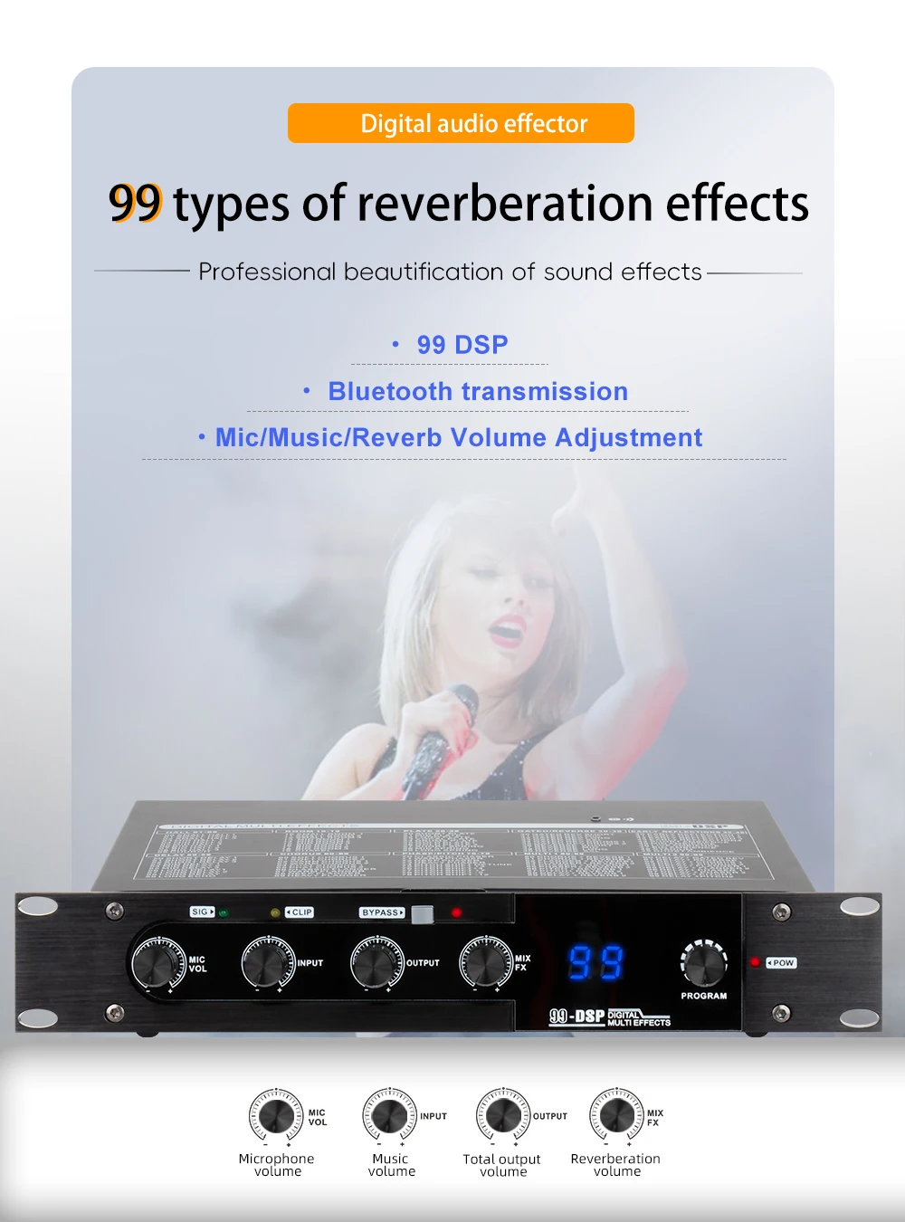 OEM Portable 99DSP digital audio effector stereo sound debugging-free beautifying microphones Bluetooth reverb effects