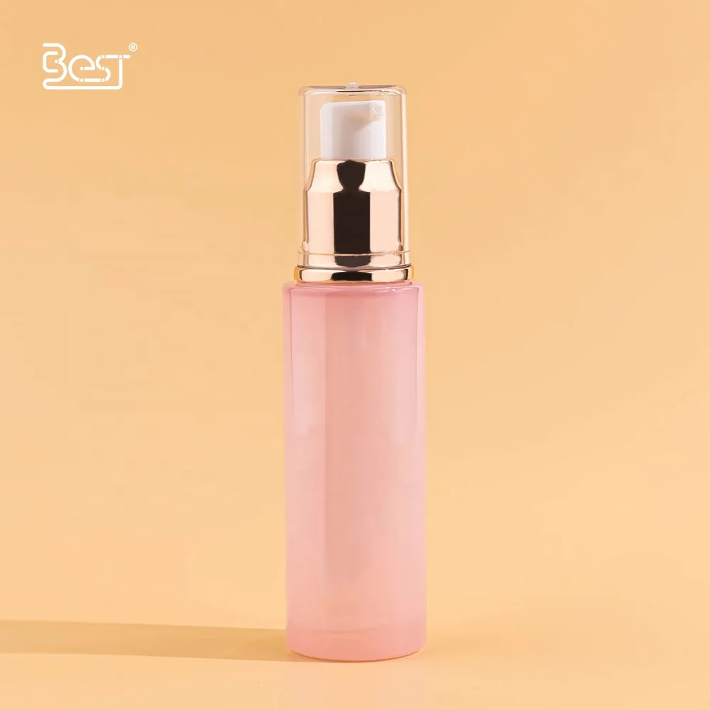 20ml 50ml Travel Skincare Set Light Pink Essential Serum Cream Customized Glass Bottle and Jar with Gold Cosmetic PUMP Sprayer