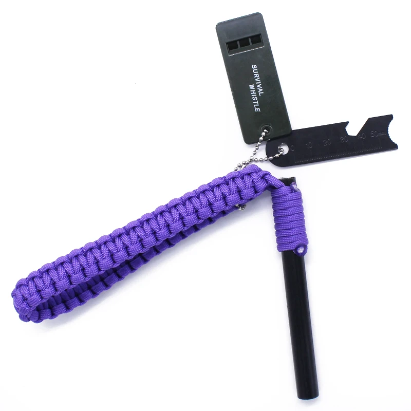 1/2 inch Survival Paracord Handle Fast Magnesium Ferro Fire Steel Rod wtih Whistle
