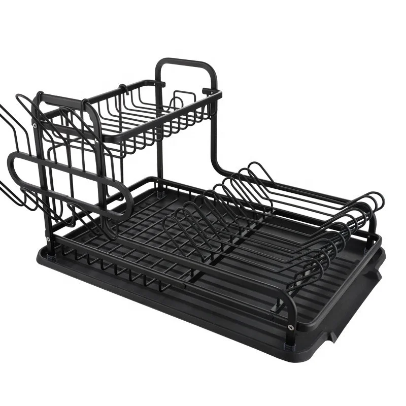 Kitchen  2 Tier With Removable Drip Tray Aluminium Dish Drying Rack and Cutlery Stand