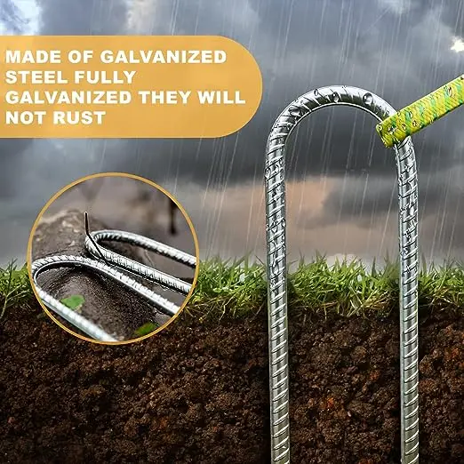 Wholesale Premium Quality Heavy Duty Metal U-shaped ground stakes durable 30 cm Metal Threaded Tent Spikes for camping tent