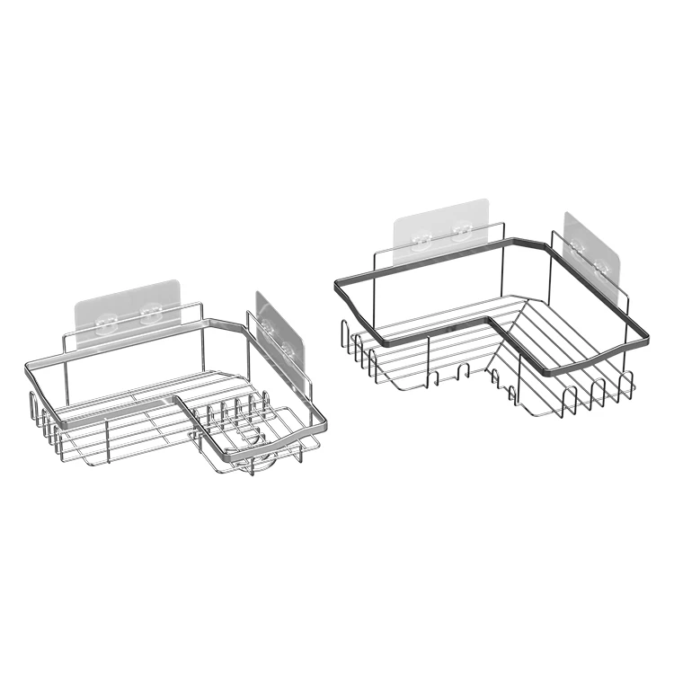 New Arrival Wall Mounted Stainless Steel Double Layer Shampoo Soap Orgeriner Shower Storage Rack