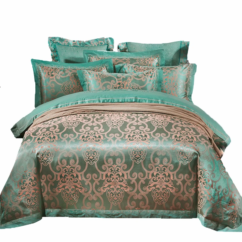 
New Luxury design silk cotton jacquard embroidery bedding set bed spread coverlet 