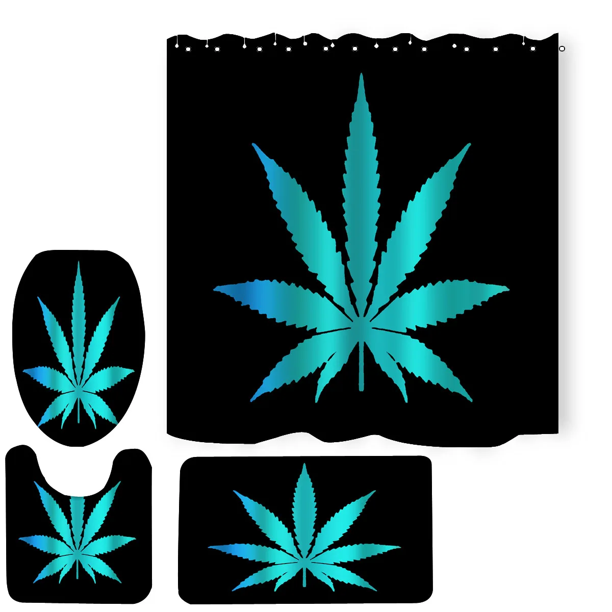 4 Piece Shower Curtain Sets Gold rose with Non-Slip Rug Toilet Lid Cover and Bath Mat Flower Bathroom Decor Accessories