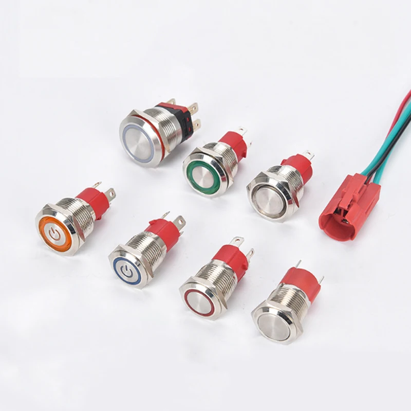 High current metal push button switch, 16mm 19mm 22mm 25mm metal vandal resistant instantaneous latch locking button switch