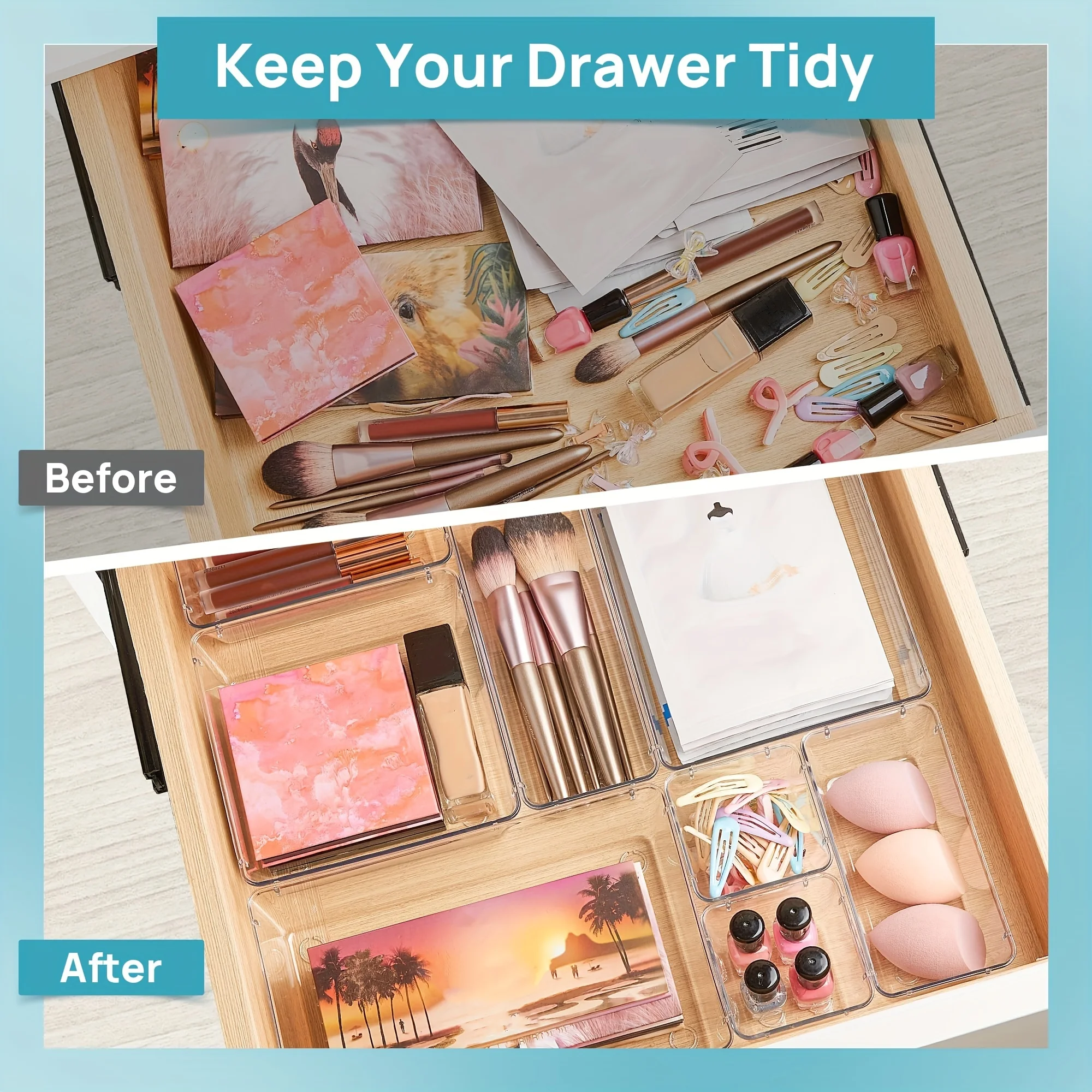 25pcs Clear Drawer Organizers Set Multifunctional utensil Storage Box Storage Dividers For Makeup/Jewelries/Bedroom/Office