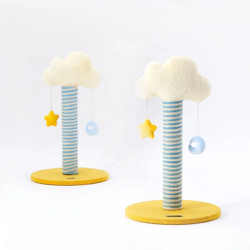 wholesale Clouds shape wooden interactive sisal pet cat toy ball scratch pole tower