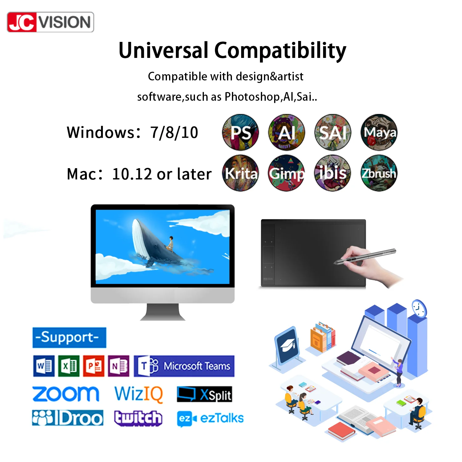 JCVISION Economic JCA30 10x6 inches Touch Keys Digital Graphic Tablet For Sale digital pen tablet
