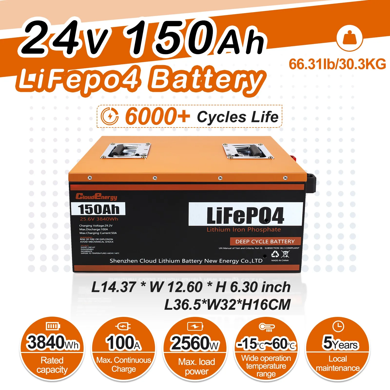 24v 150ah BMS lifepo4 battery pack golf cart rv storage battery 25.6v deep cycle battery