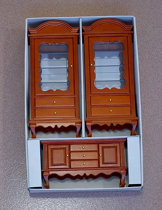 Wooden Dollhouse Miniature Furniture Dinning Living Room Display Table Sets Cabinet