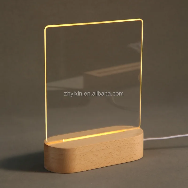 USB Wooden Base Lamp Led 3D Night Light Round Oval Wood Led Light Bases for Acrylic