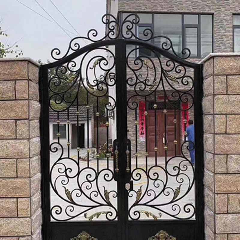 Conventional modern design metal fencing steel cast iron craft fence garden wrought iron fence panels gate