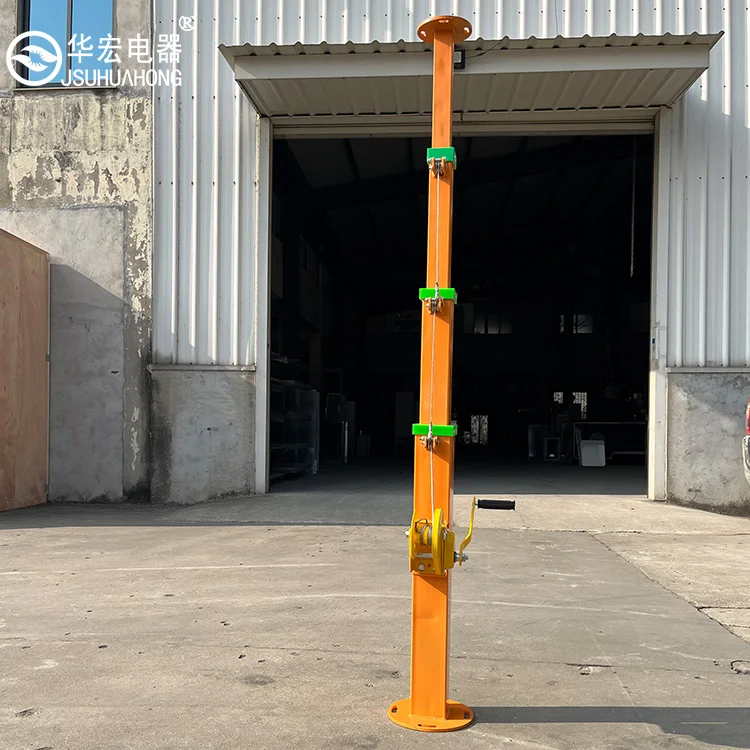 The load at the top of the pole is 70kg which is used for lighting monitoring of the hand cranked telescopic mast