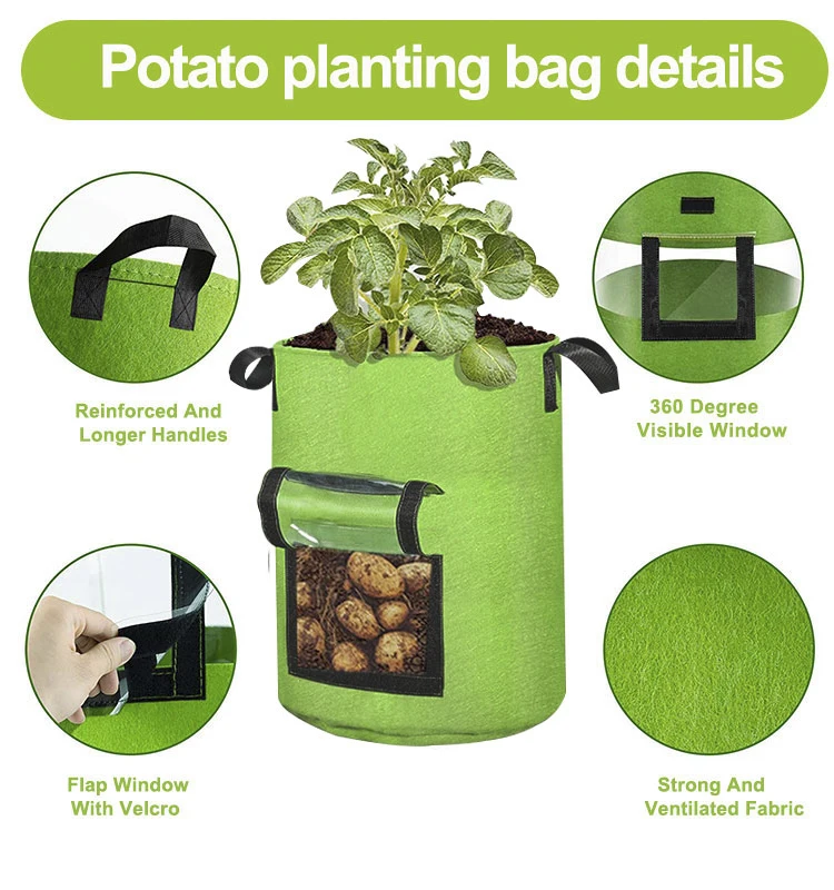 
7 10 11 gallon high quality recycled fabric potato plant grow bags with visible frame 