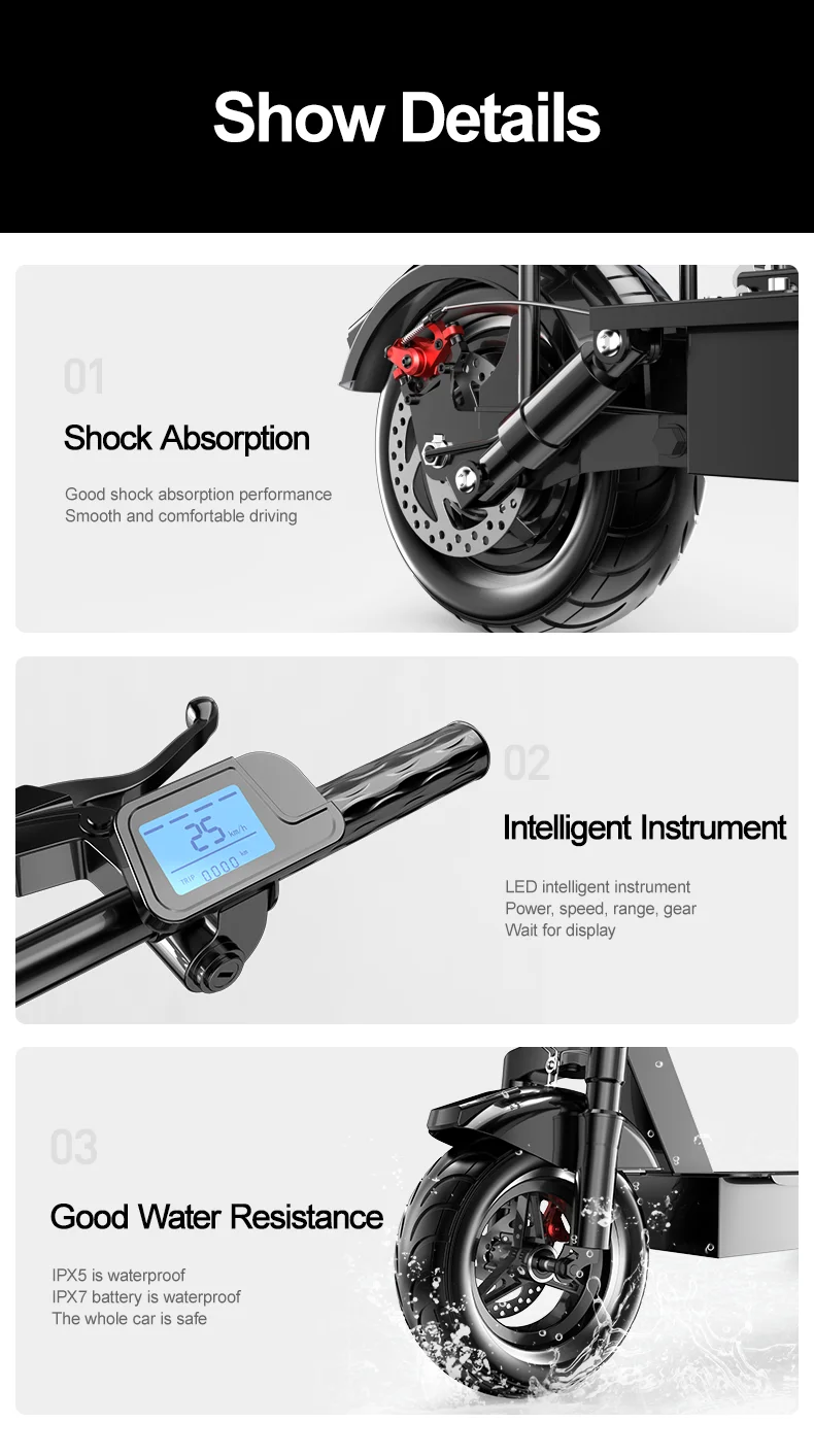 EU UK US Fast 500W*2 Dual Motor Electric Scooter Fast Off-Road 10 Inch Electric Scooter