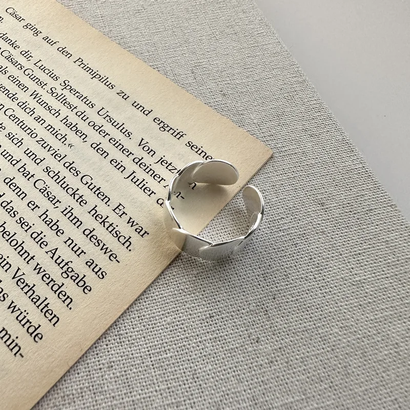 Geometric Matte Finished Round Disc Linked Open Rings For Women  925 Sterling Silver Fine Jewelry
