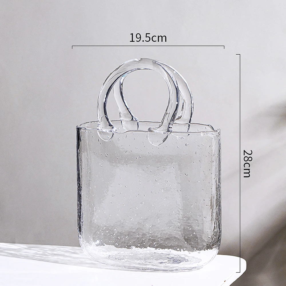 Hot Sale Custom Artistic Wedding Desktop Plants Decoration Recycled Hand Blown Blue Bubble Crystal Flower Glass Purse Bag Vase