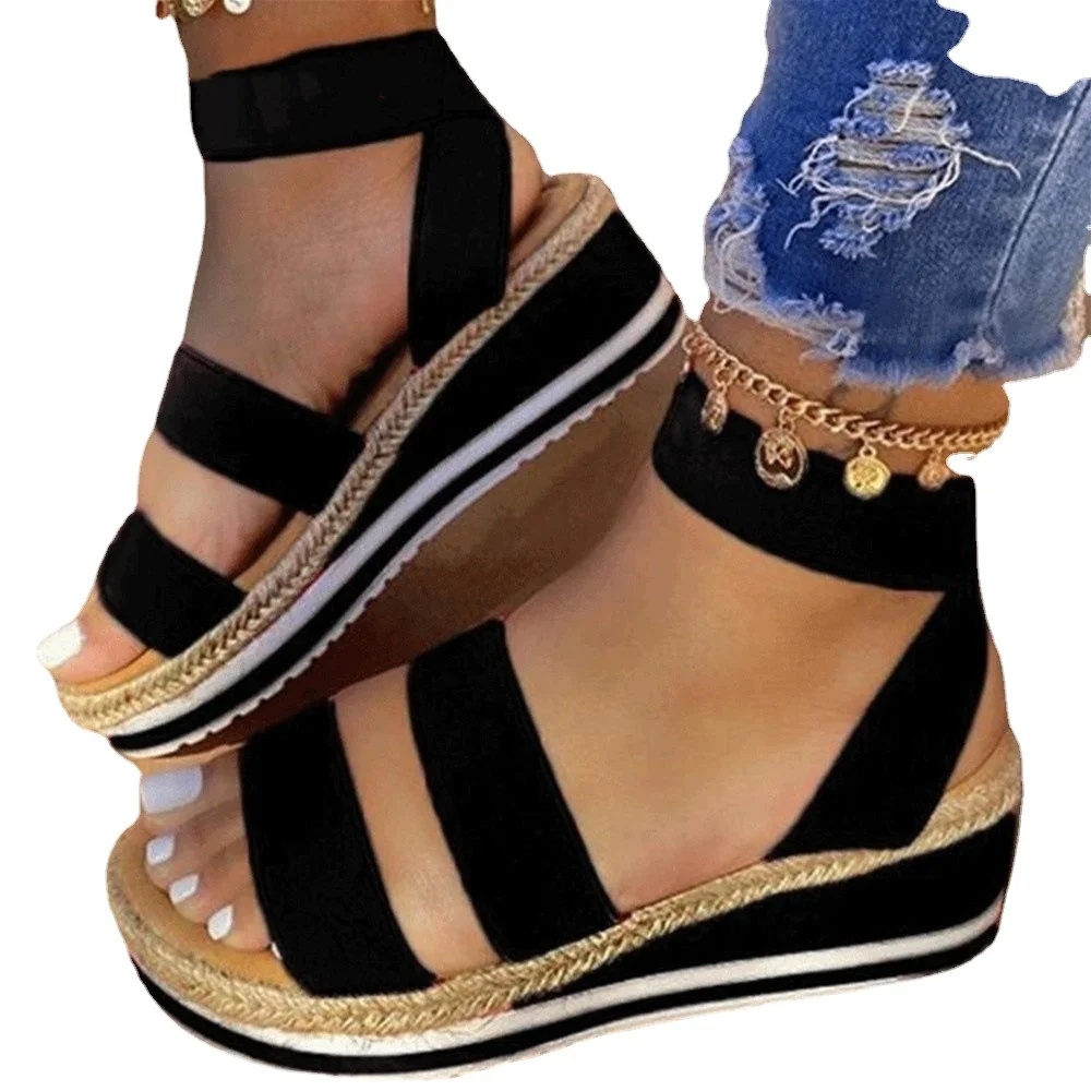 2022 Summer new women wedge heel sandals hemp rope bottom color matching women sandals sandals for women and ladies