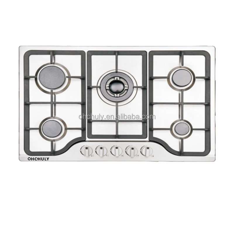 Factory Direst Sell Stainless Steel Panel  LPG Or NG Build In 5 Burner Gas Hob