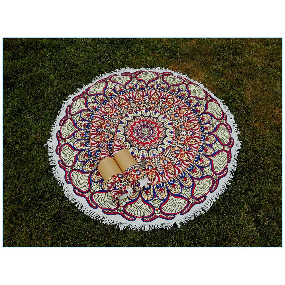 Wholesale 100% Microfiber Beach Towels Custom Design Printed 150*150cm Round Beach Towel With Tassel