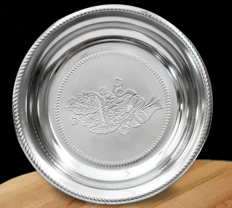 Cherry blossom plate of stainless steel plate Stainless steel Thai faceplate embossing Thai restoring ancient ways round tray ho