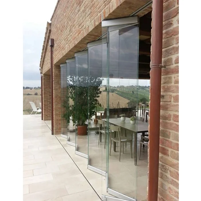Topbright aluminum hardware water proof tempered lowes glazed exterior glass frameless folding doors