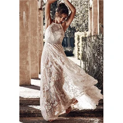 Wholesale Cheap Casual Backless Halter Maxi White Evening Dress Long One Piece Lace Party Elegant Dresses For Wedding